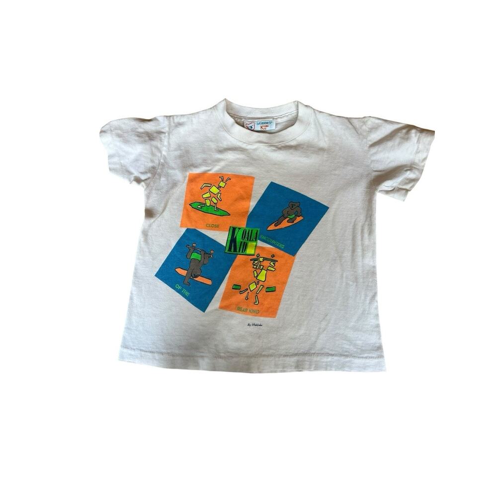80s Stubbies Koala Kids Boy T-Shirt Single Stitch Graphic Print White Size Small